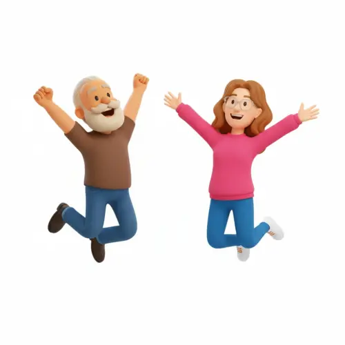 Old man and woman Jump happily